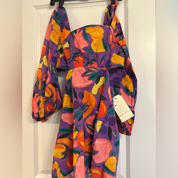 Farm Rio puff sleeve tie back Poplin mini dress 👗 - Picture 4 of 5